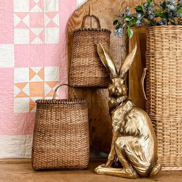 Handwoven Rattan Door Basket with Handle
