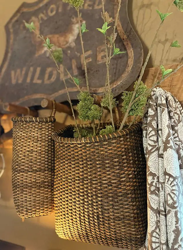 Handwoven Rattan Door Basket with Handle