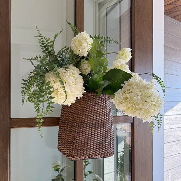 Handwoven Rattan Door Basket with Handle