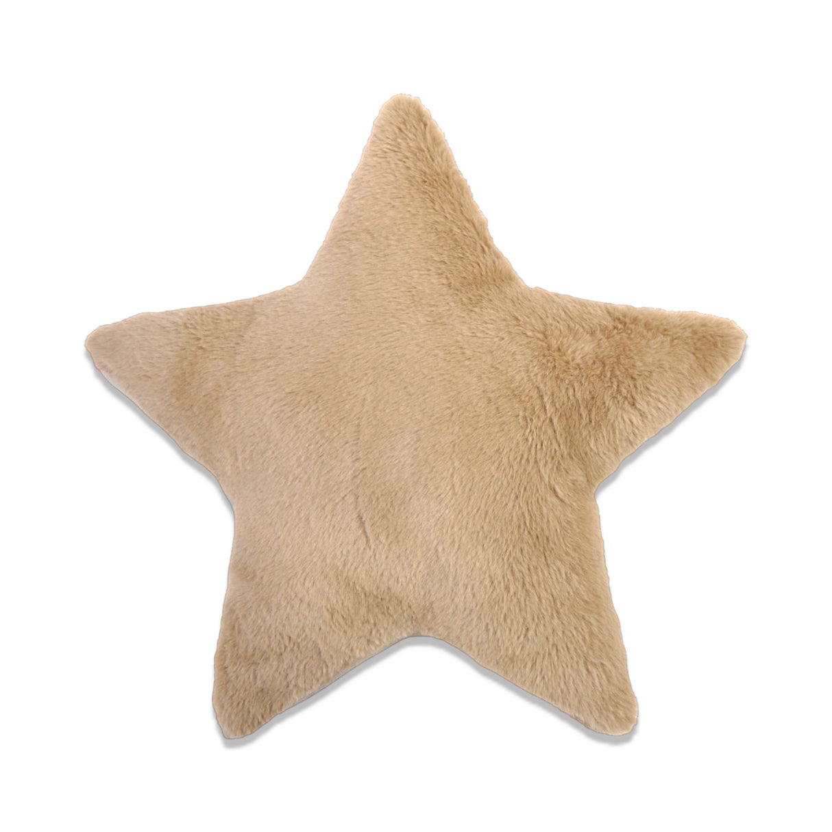 Tan faux fur star-shaped pillow, 17.75 inches wide