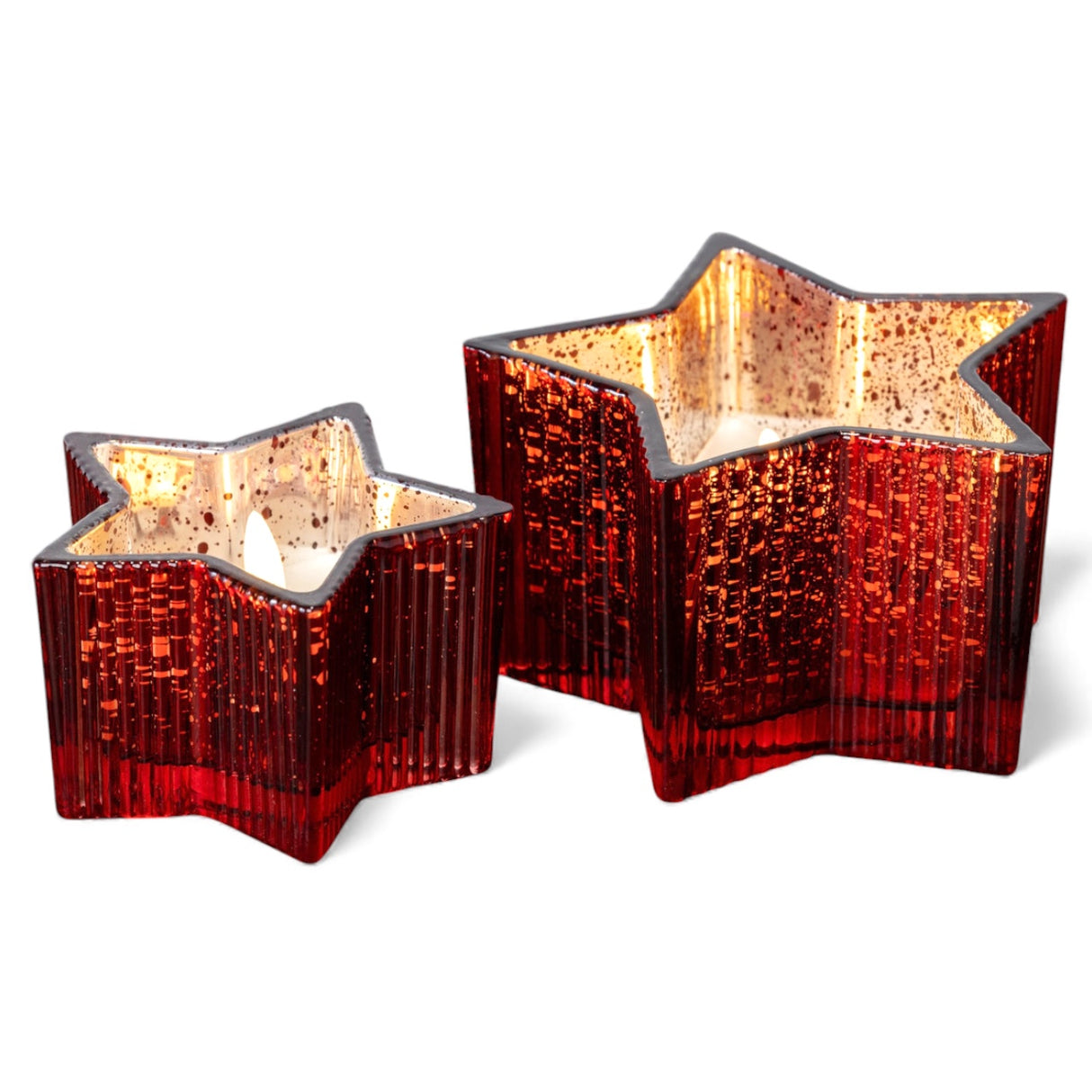 Red Mercury Glass Star LED Flameless Candle