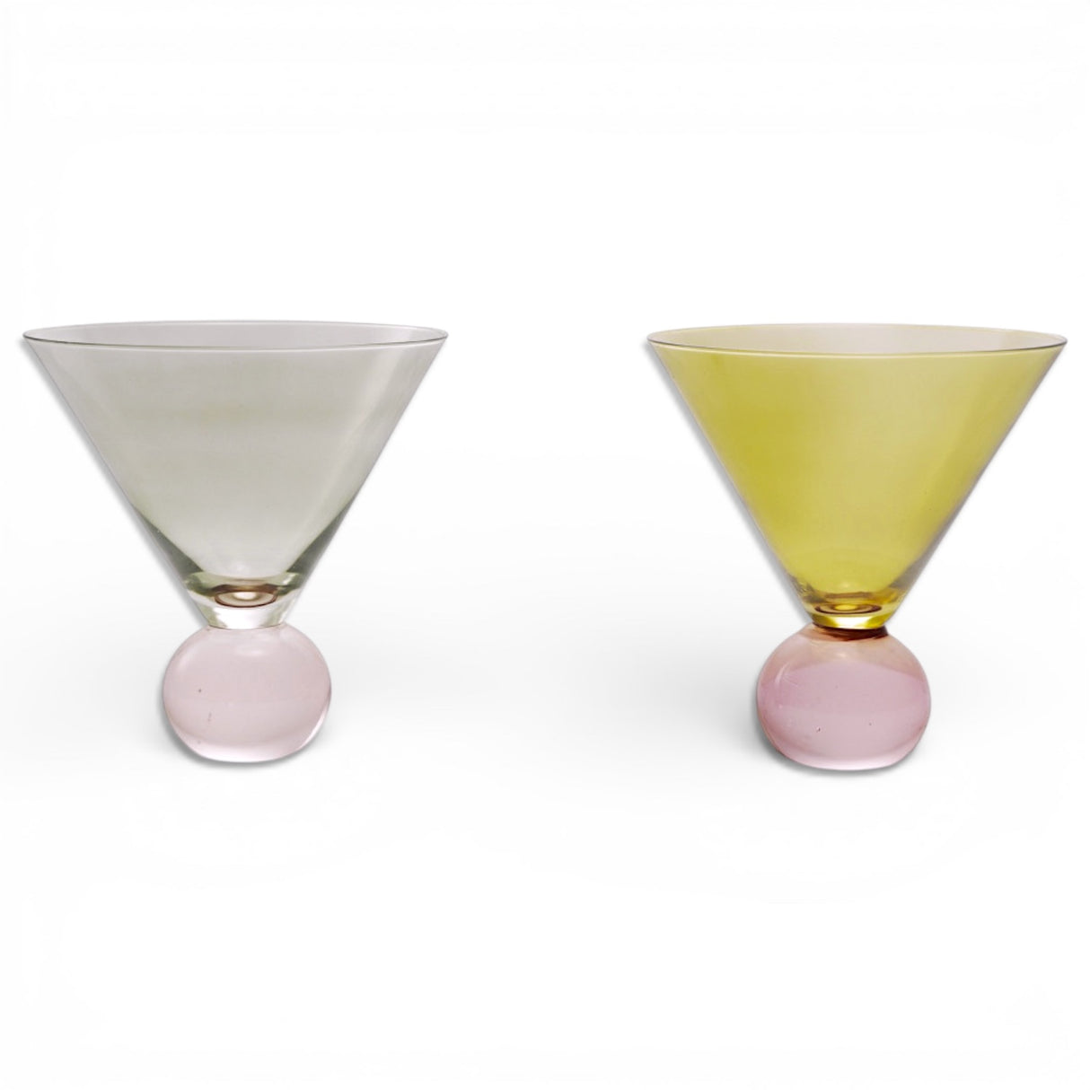 12 oz two tone martini glass with ball stem base available in two colors