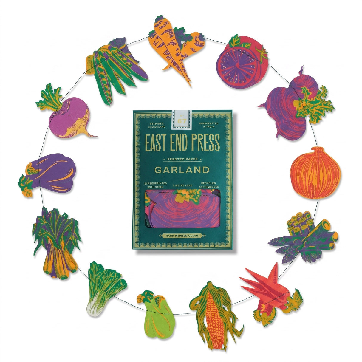 vegetable paper garland kitchen decor hand printed by East End Press