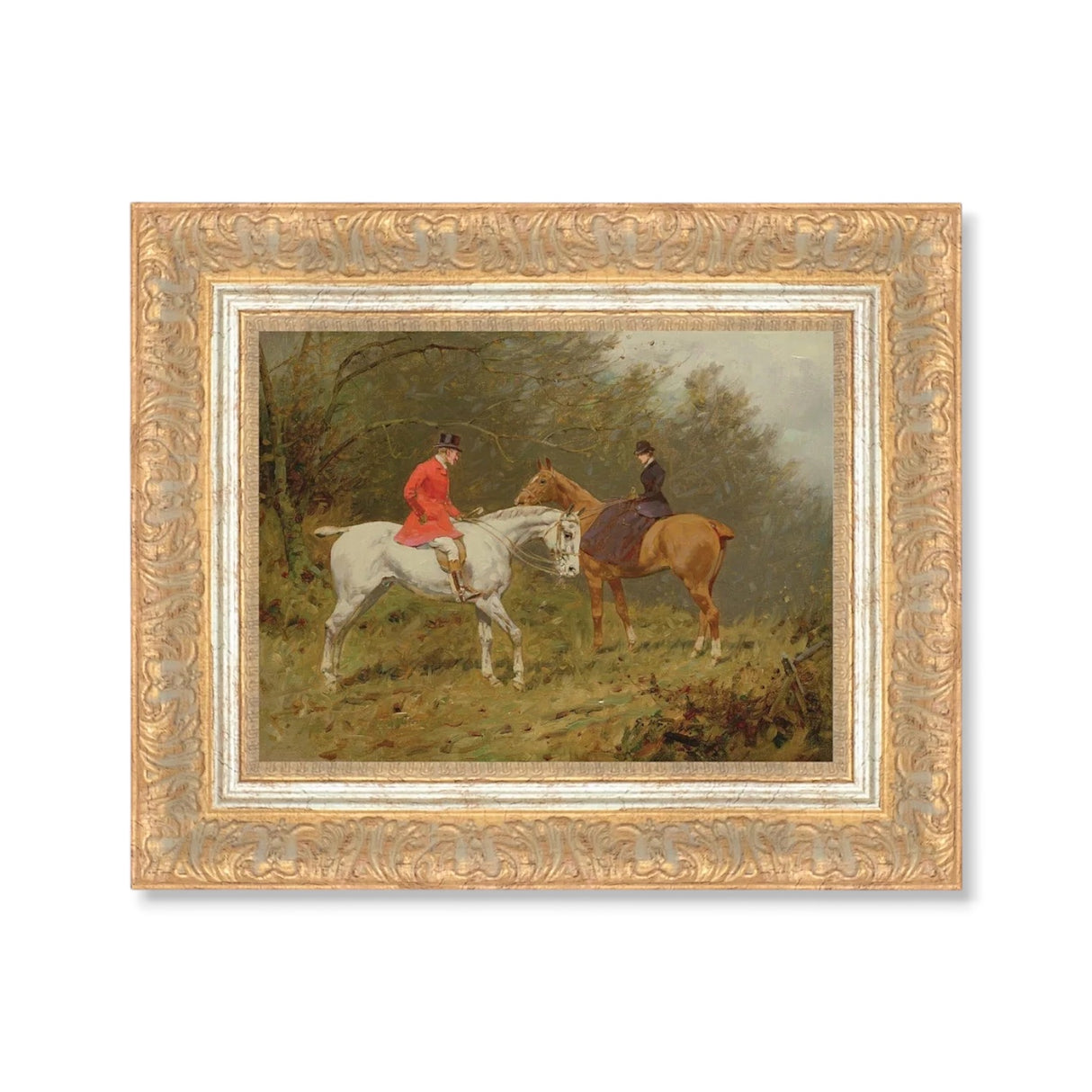 vintage equestrian framed wall art horse riders landscape painting by petal lane home