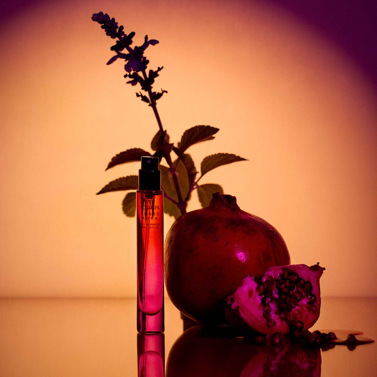 Ombre Aura 10 mL perfume with pomegranate patchouli cashmere wood leather and warm amber notes