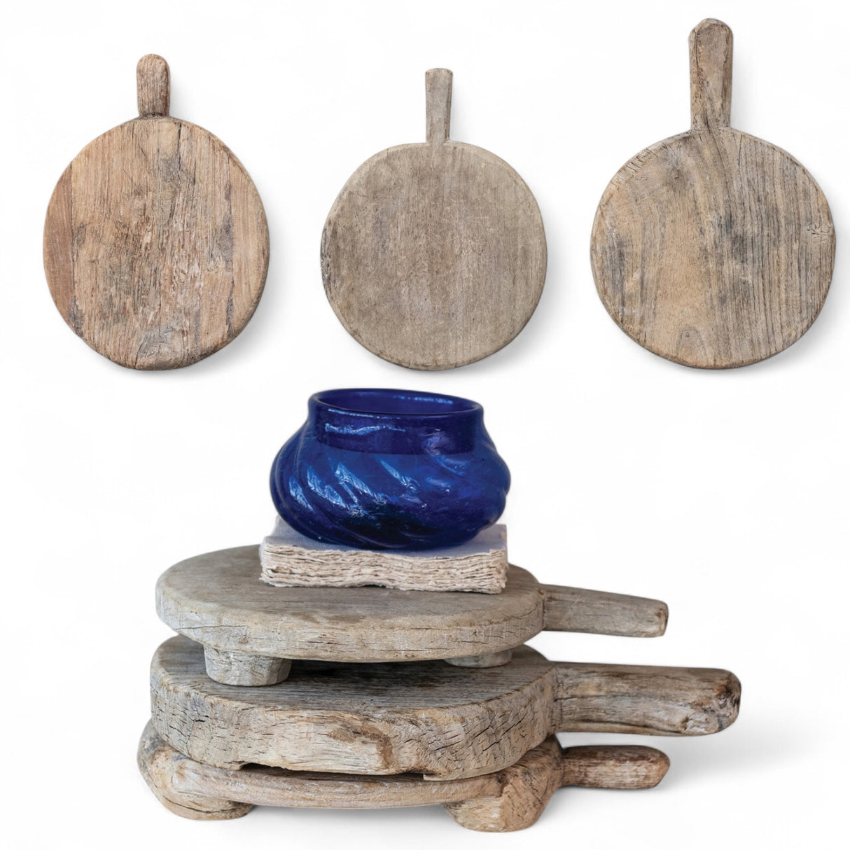 Vintage Bleached Wood Bread Chapati Board with Handle