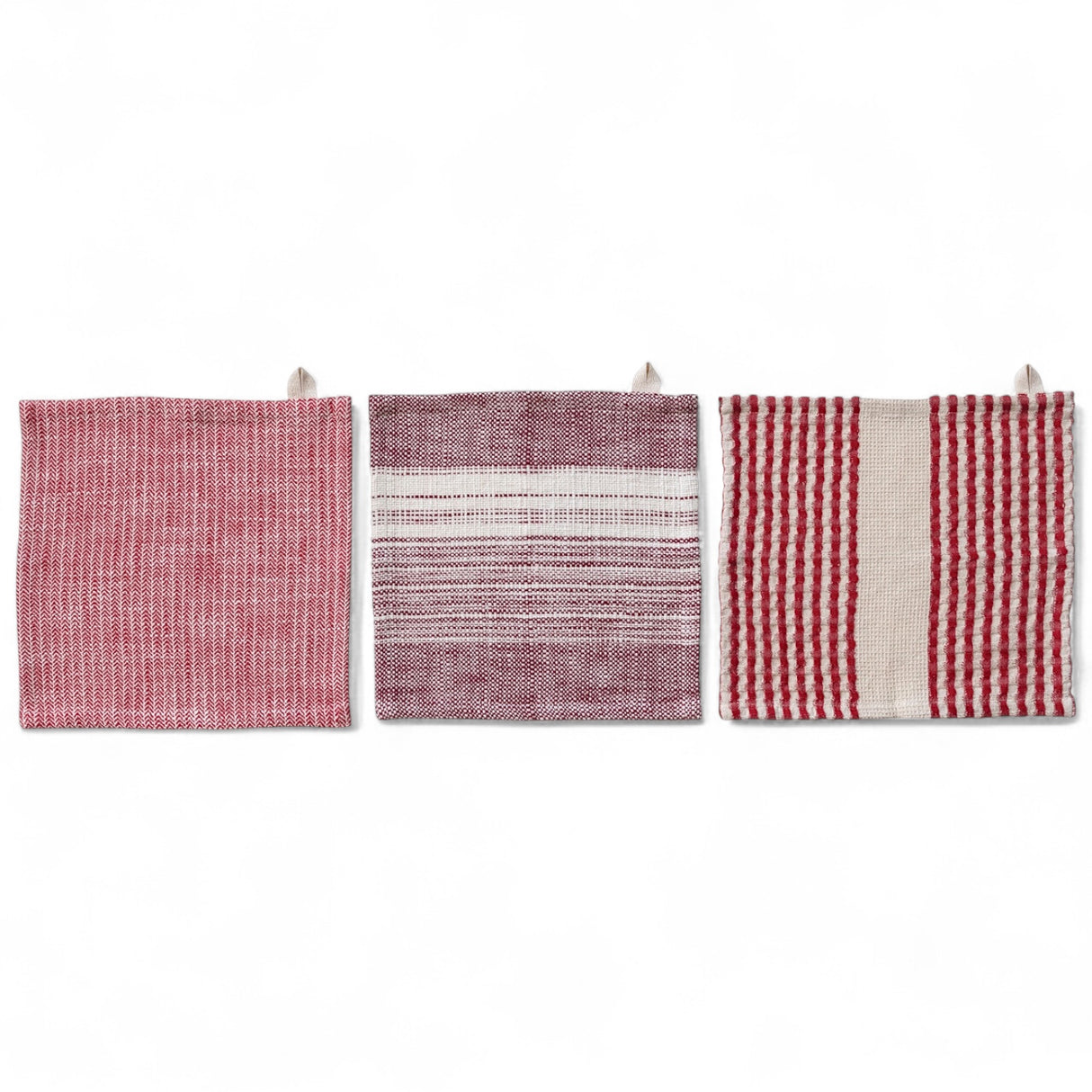 Red & Cream Cotton Waffle Dish Cloths | Set of 3