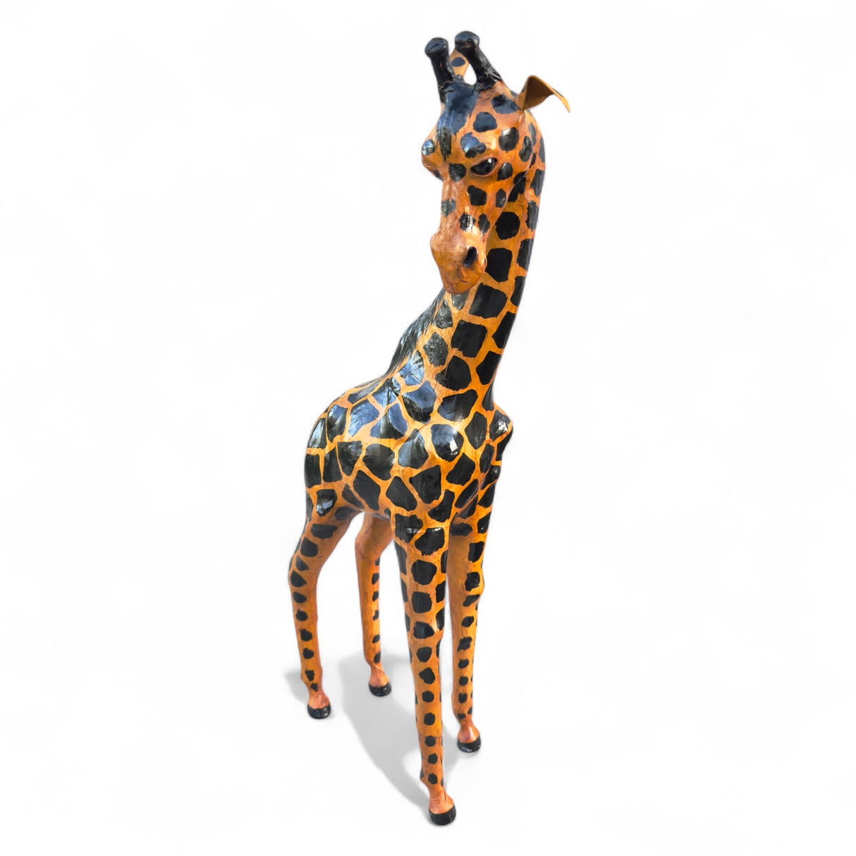 Handcrafted Leather Wrapped Mother & Baby Giraffe Figurines | Set of 2