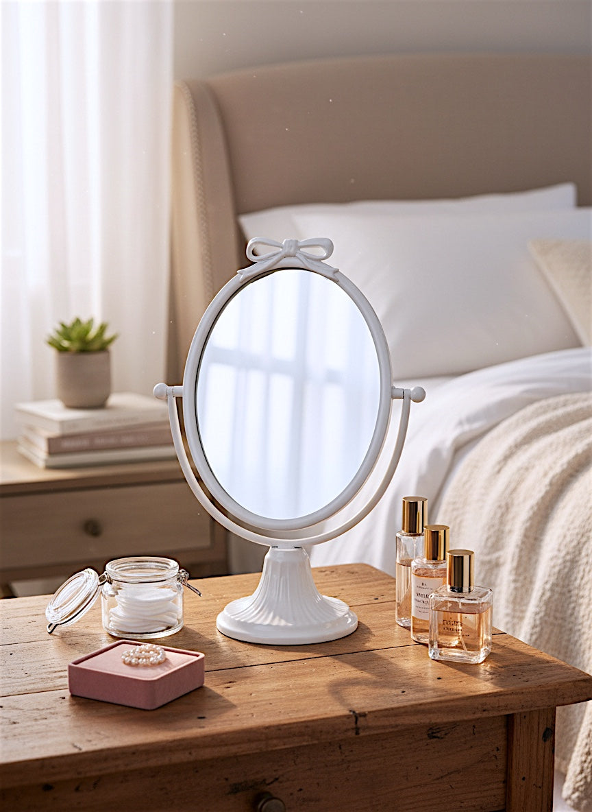 White Bow Metal Vanity Mirror