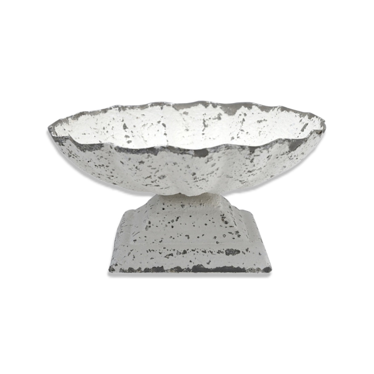 Distressed white cast iron scalloped footed dish