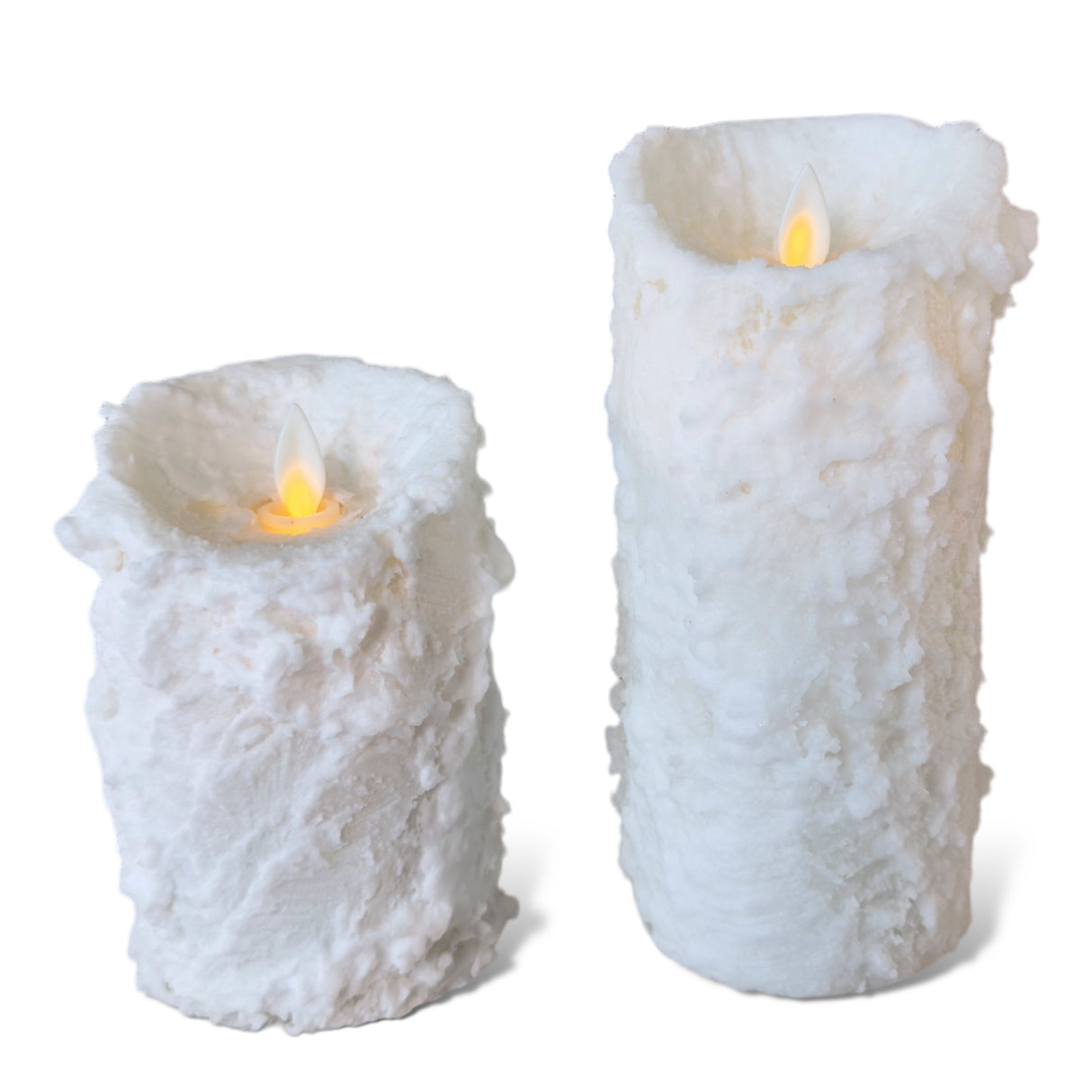 white snowy flameless wax candle