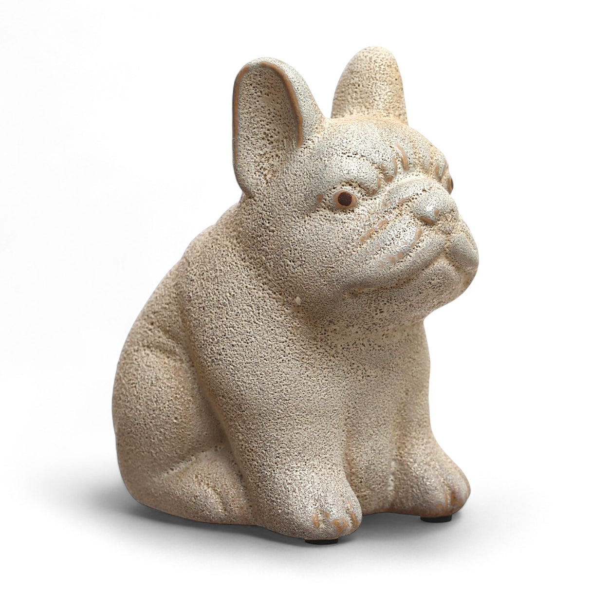 White terracotta French bulldog figurine with coarse volcano finish, 6.25 inches tall