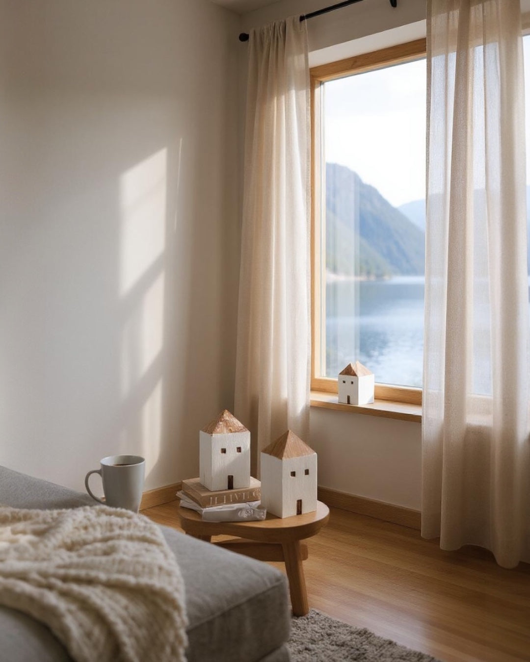 Whitewashed Wood House Figures | Set of 3