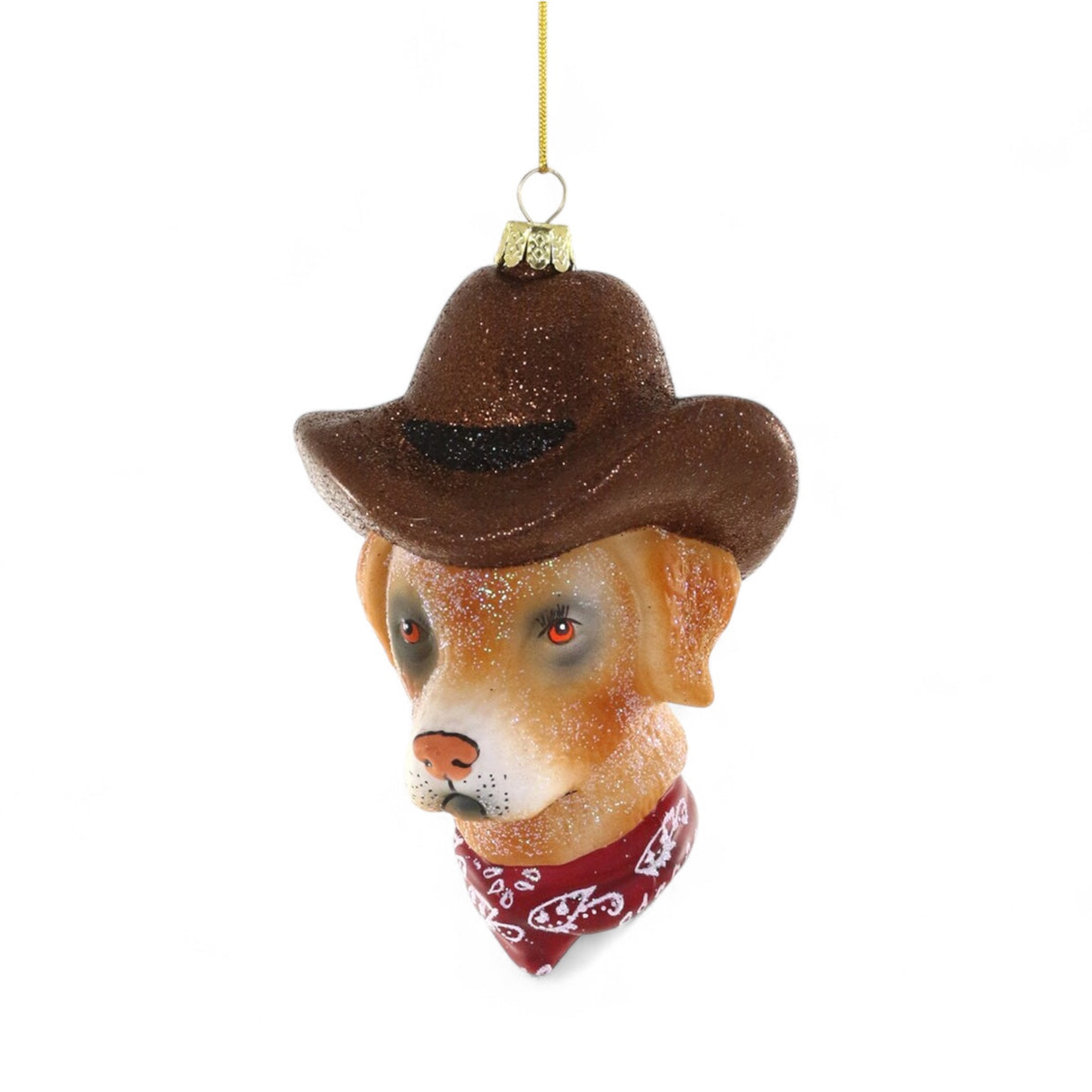 4.5-inch glass cowboy dog Christmas ornament with hat and red bandana