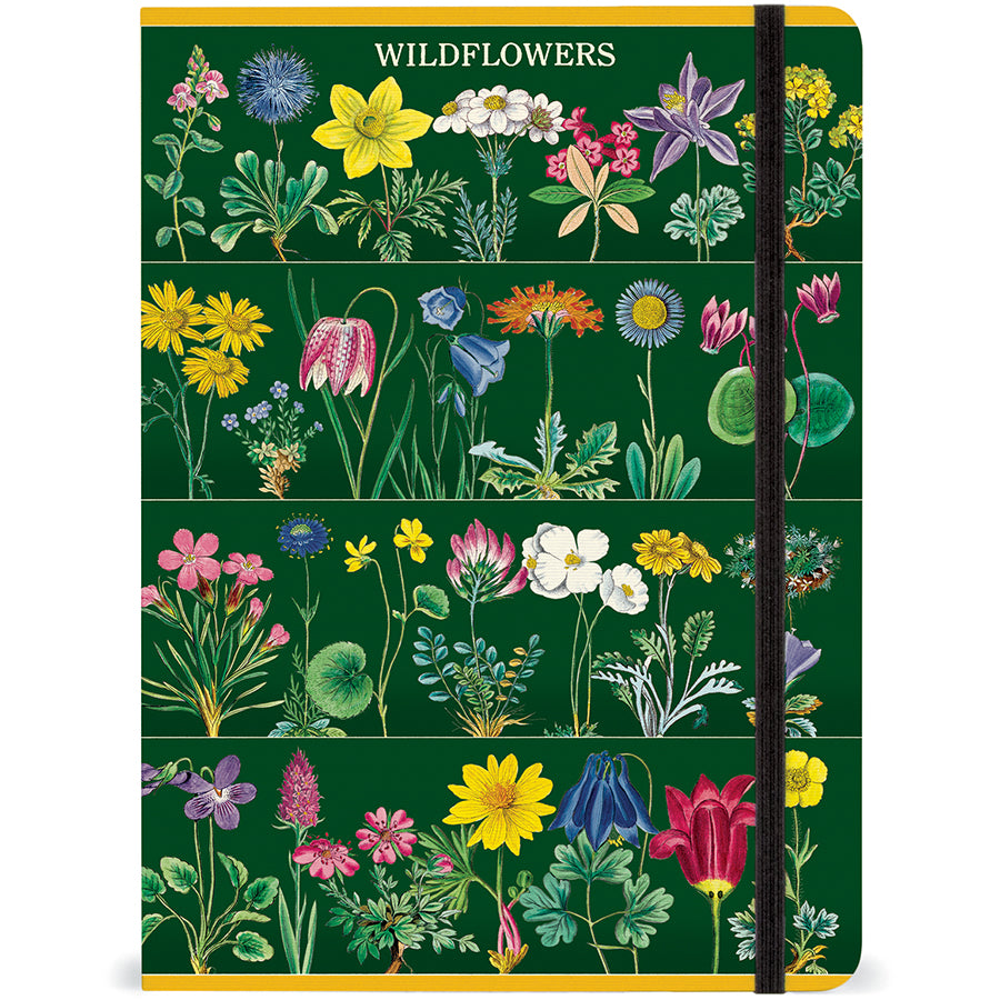 Wildflowers large notebook with vintage botanical illustrations and elastic closure, 6x8 inches