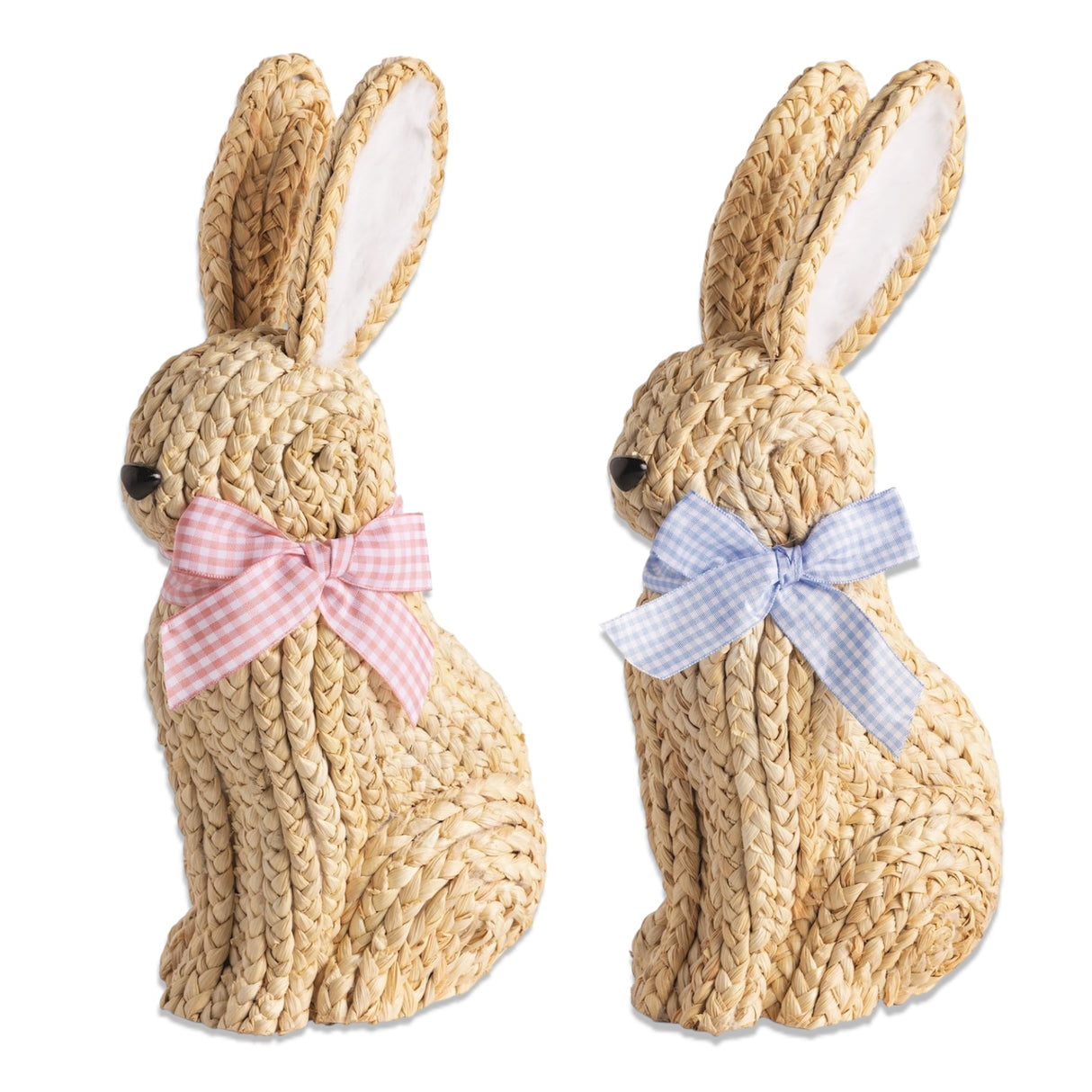 woven corn husk Easter bunny decor with gingham bow