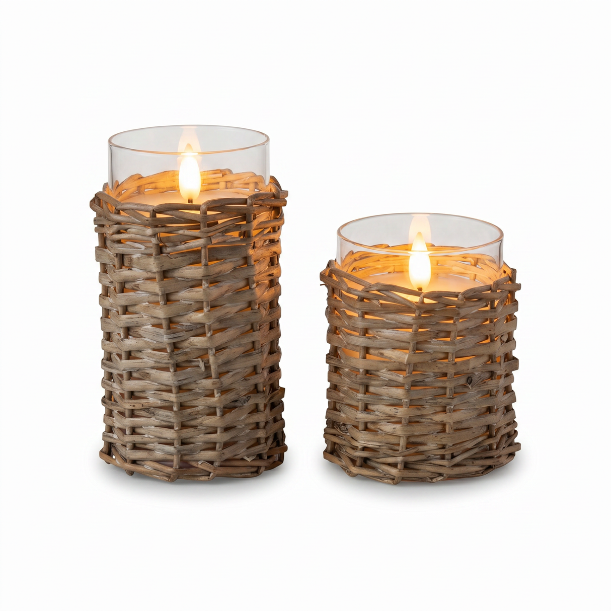 woven wicker LED candle with glass holder flameless candle natural texture home decor