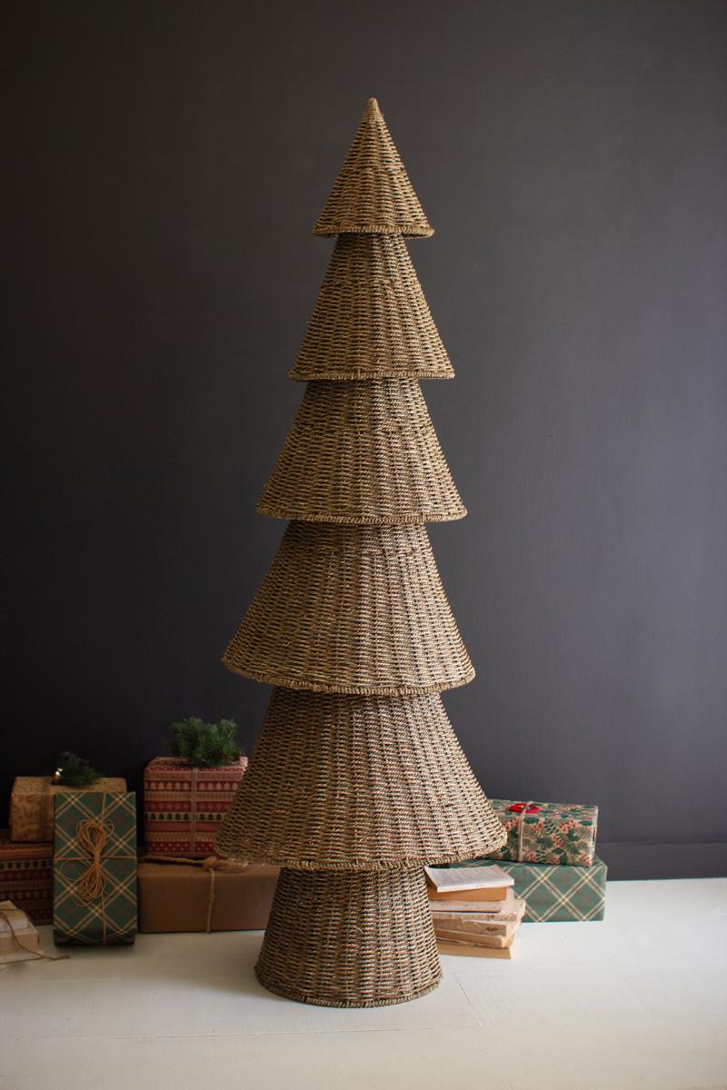 Woven vine Christmas tree styled in a festive holiday display