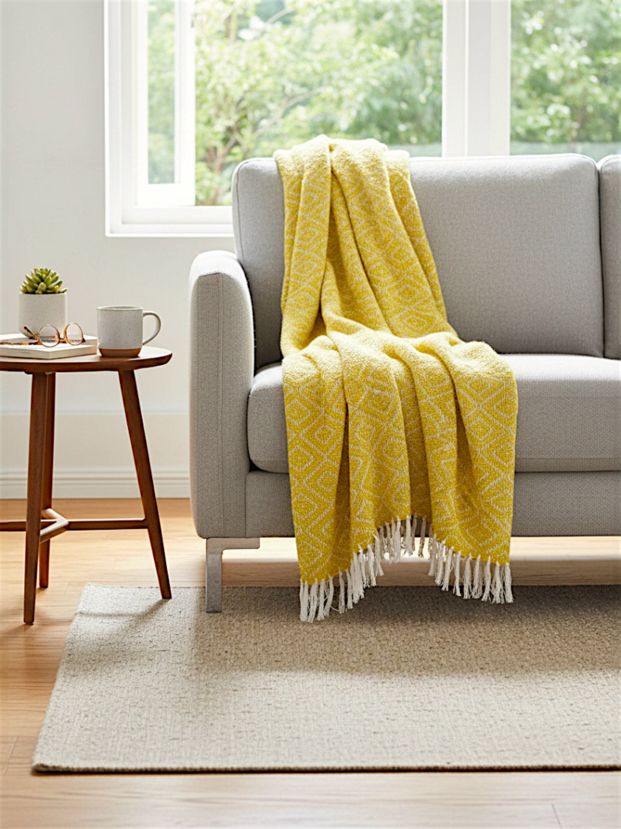 Chartreuse Diamond Chenille Throw Blanket