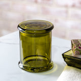 Olive Green Glass Lidded Q-Tip Jar