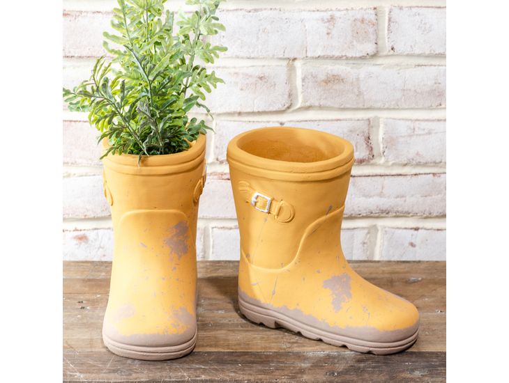 Yellow Cement Rain Boot Planter Set