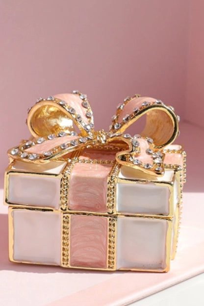 Pink & Gold Gift Shaped Trinket Box