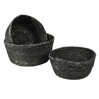 natural fiber woven bowls in black color by HomArt