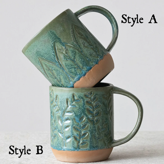 Debossed Botanical Stoneware Mugs