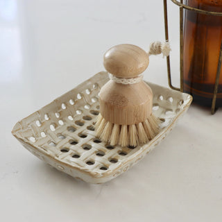 Handmade Cream Stoneware Basket Dish