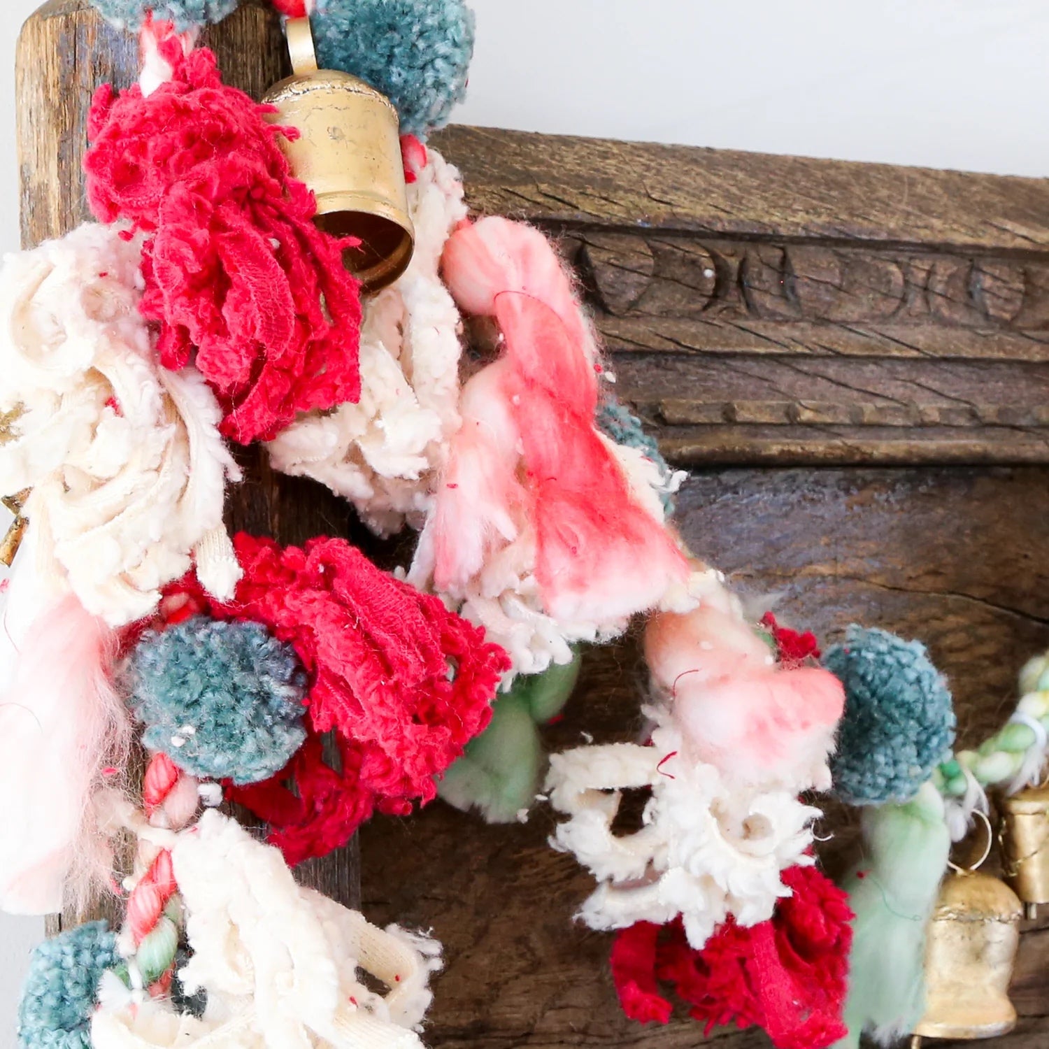Handmade Wool & Cotton Garland with Pom Poms & Bells - Thumbnail 4