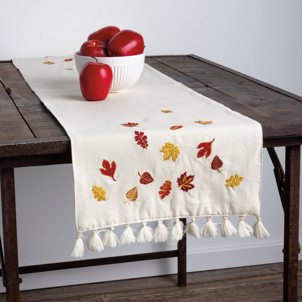 Falling Leaves Embroidered Linen Table Runner