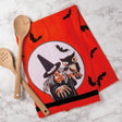 retro witch halloween kitchen tea towel