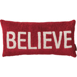 Believe Embroidered Red Corduroy Lumbar Throw Pillow