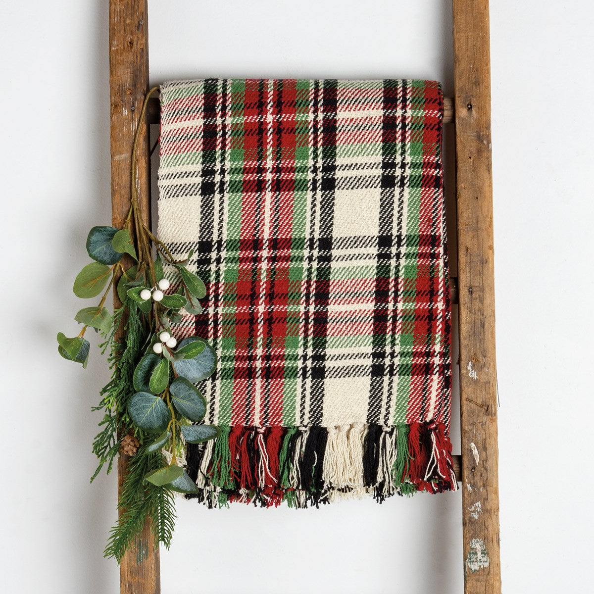 Cream Plaid Tartan Christmas Throw Blanket