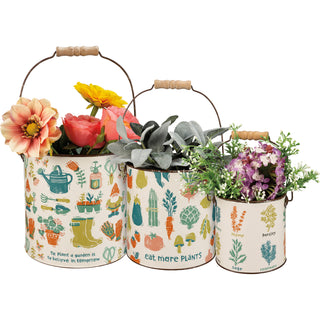 garden theme metal buckets with wood handles