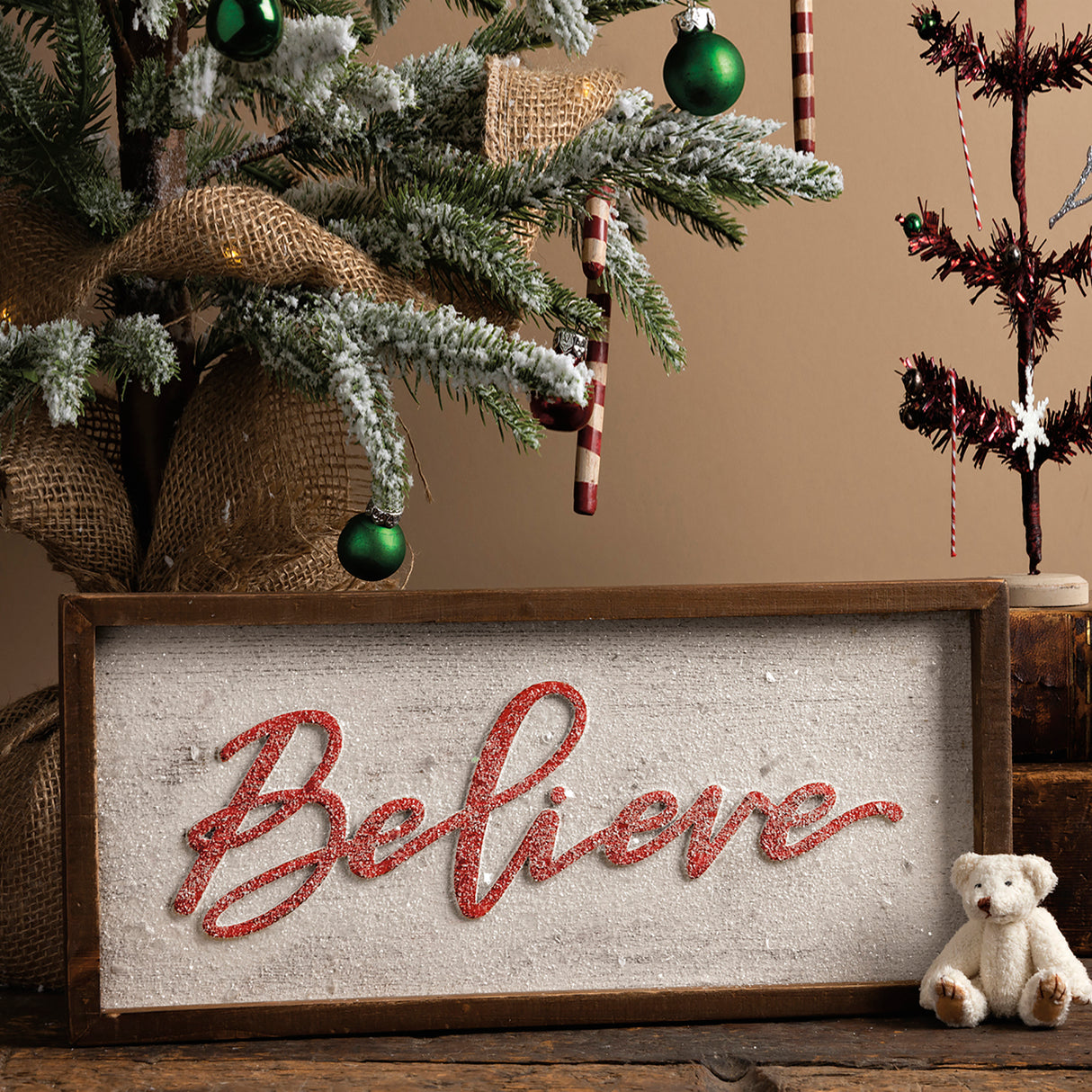 Nordic Believe Inset Wood Box Sign