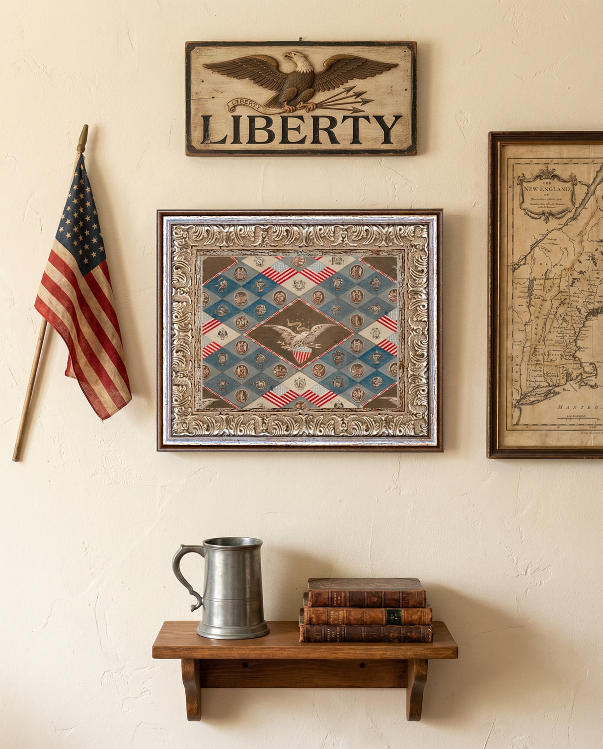 Framed Textile State Emblems Americana Wall Art