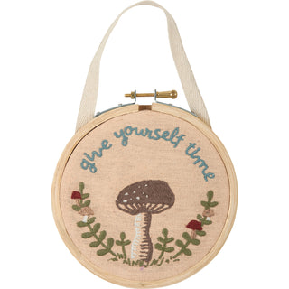 Give Yourself Time Mushroom Hand Embroidered Hoop Wall Hanging