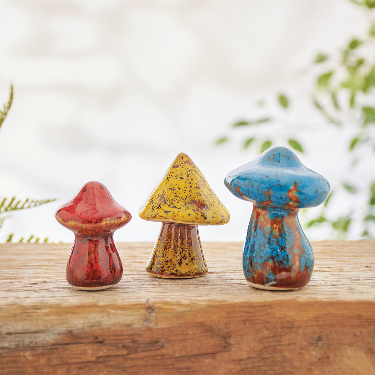 Glazed Ceramic Wild Mushrooms Figurines