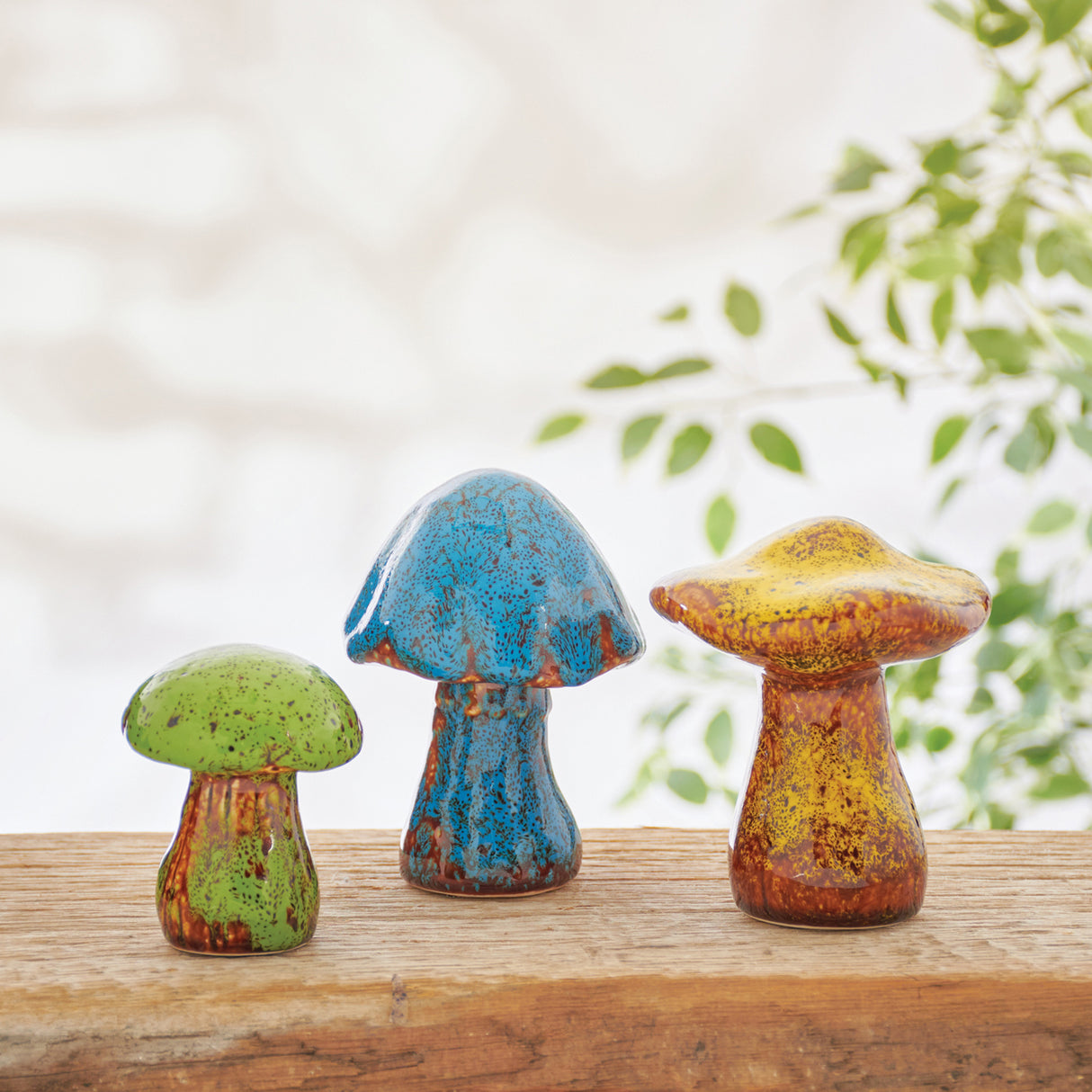 Glazed Ceramic Cone Mushrooms Figurines