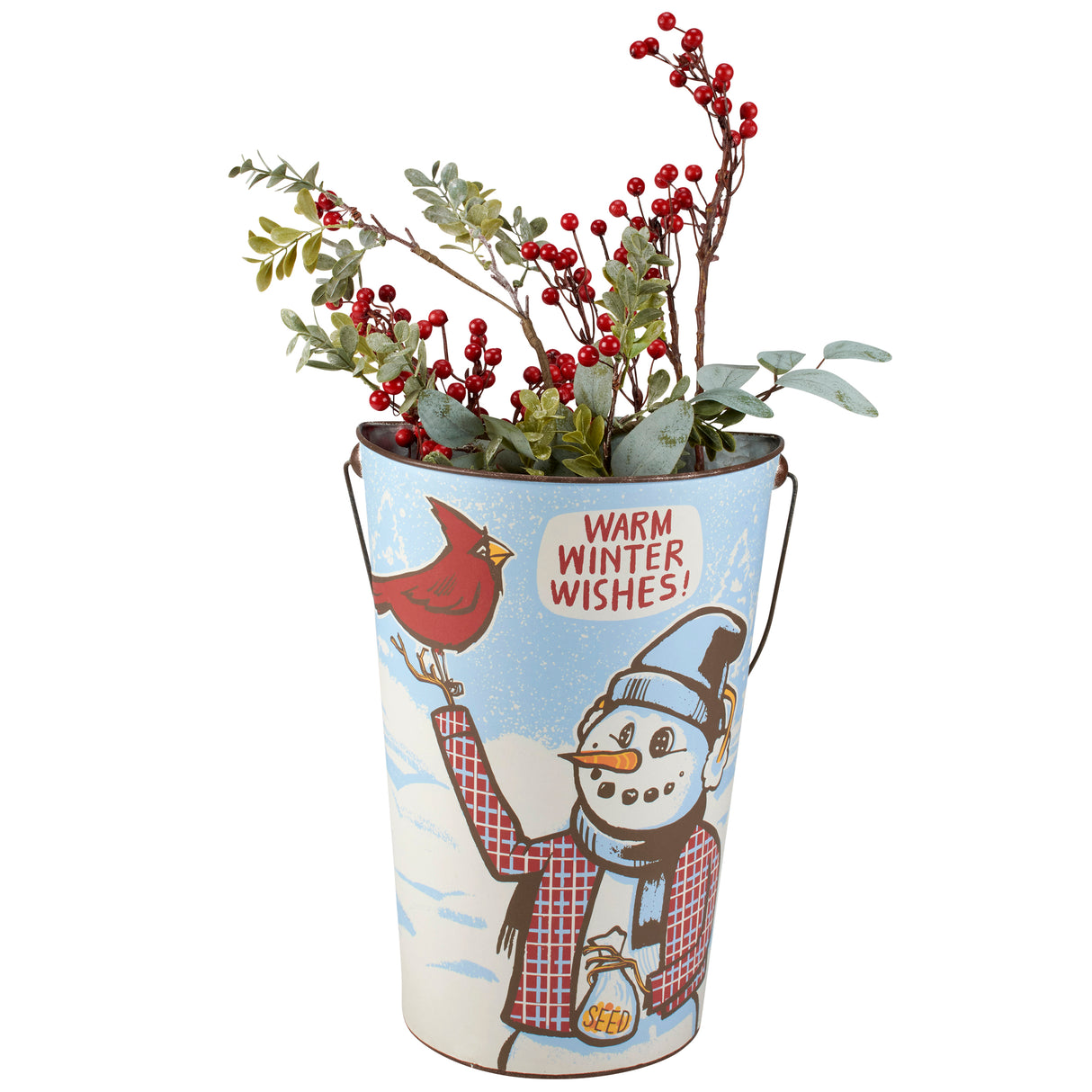 snowman metal bucket by primitives by kathy