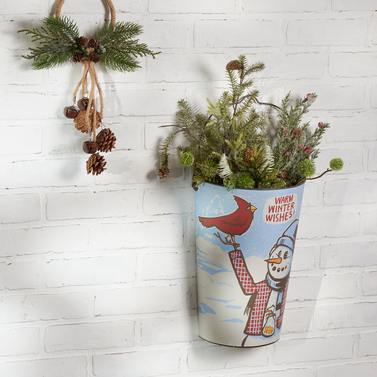 Warm Winter Wishes Galvanized Wall Bucket