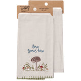 Love Grows Here Embroidered Mushroom Tea Towel