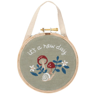 It's A New Day Mushroom Embroidered Hoop Wall Hanging
