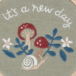 It's A New Day Mushroom Embroidered Hoop Wall Hanging