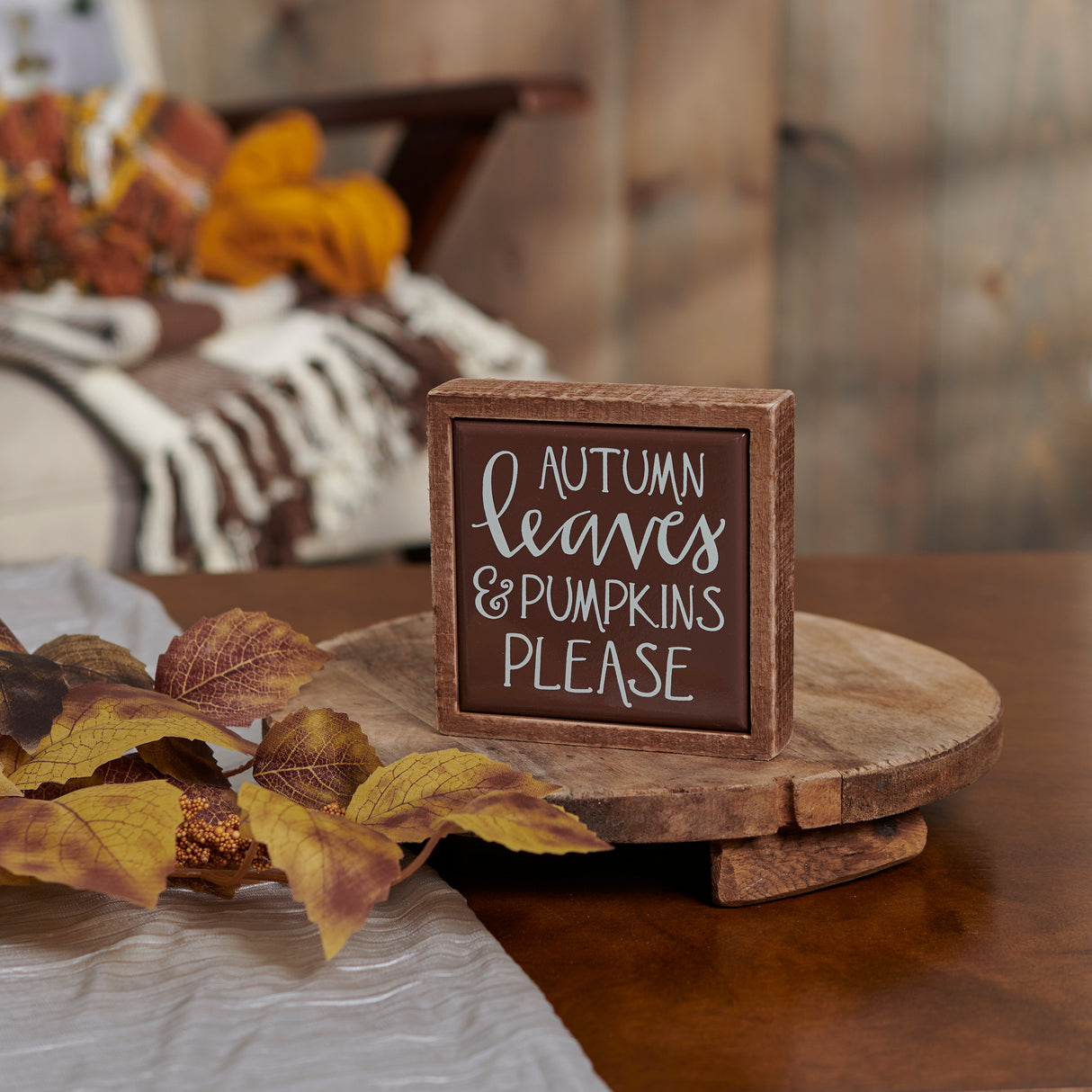 Autumn Leaves Mini Wood Box Sign