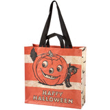 Retro Halloween Pumpkin & Cat Market Tote Bag