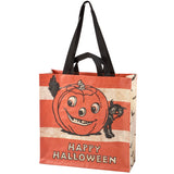 Retro Halloween Pumpkin & Cat Market Tote Bag