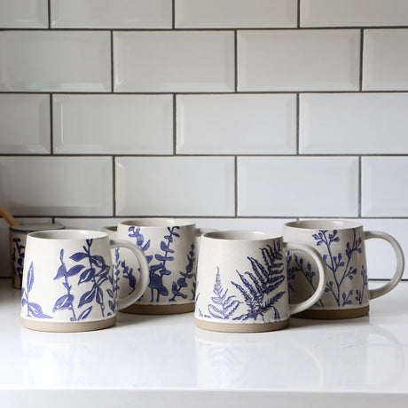 Botanical Blue Hand-Stamped Ceramic Mug