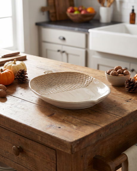 Cream Ceramic Acorn Platter